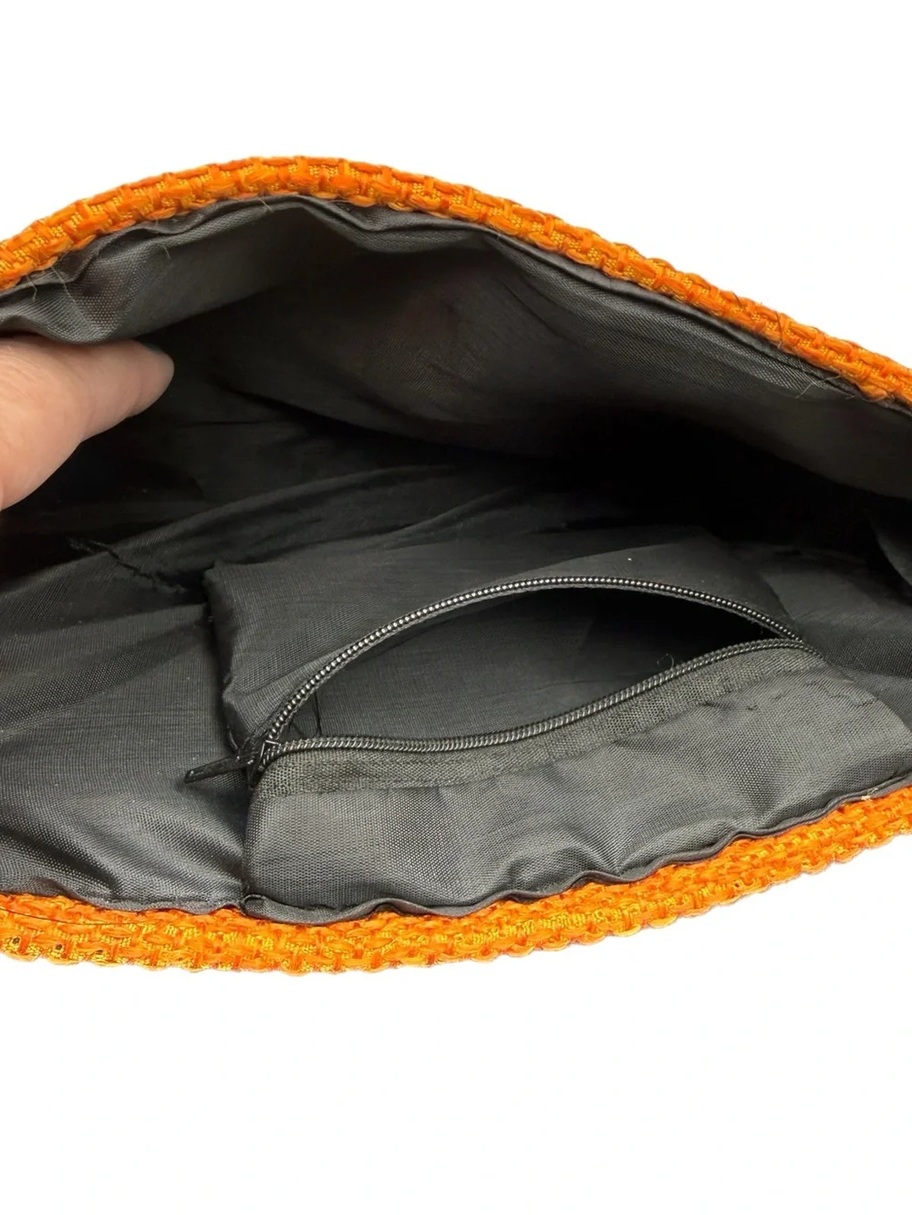 Artisan Woven Orange Clutch with Multicolor Stripe Flap &‎ Beaded Medallion